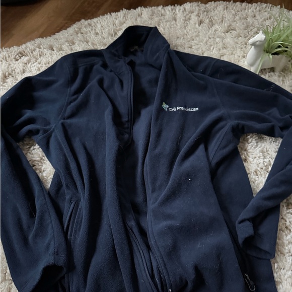 Navy Blue Zip-Up fleece winter cute lightweight Jacket with Logo - Picture 3 of 3